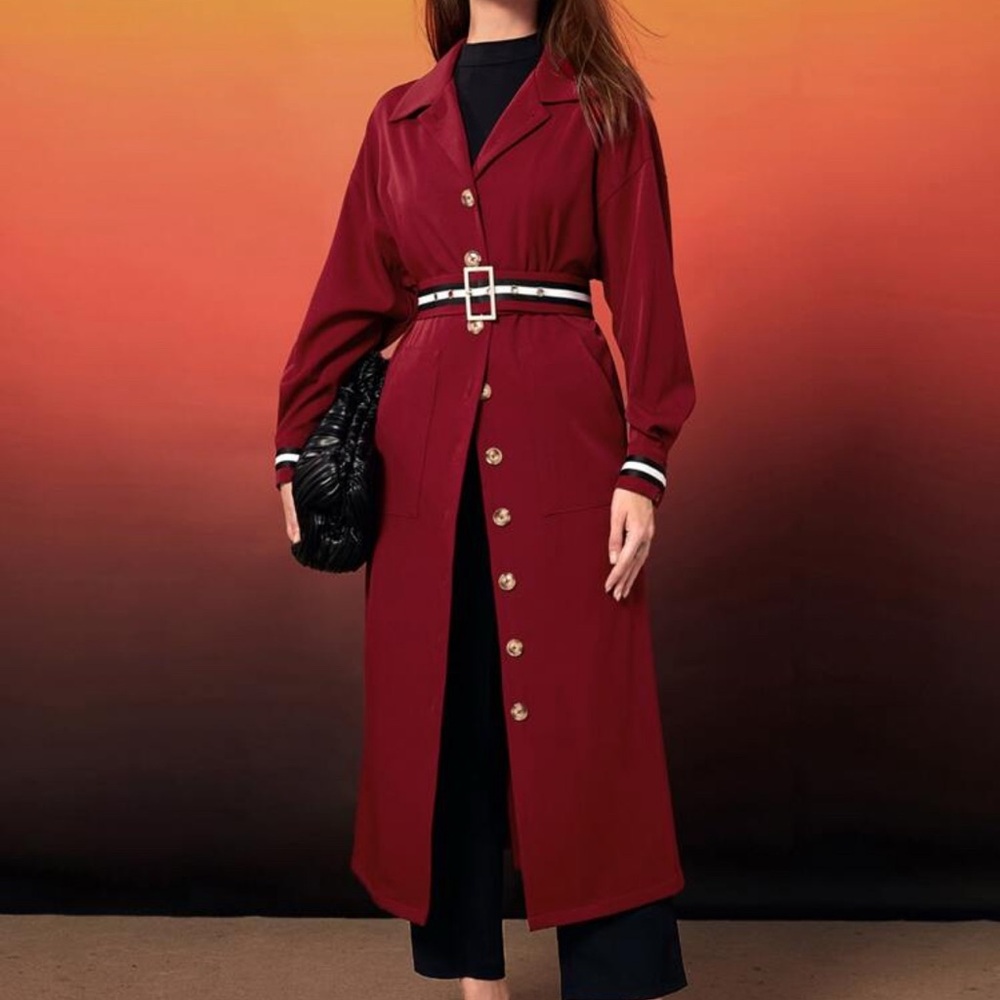 Stylish Red Button-Up Long Coat